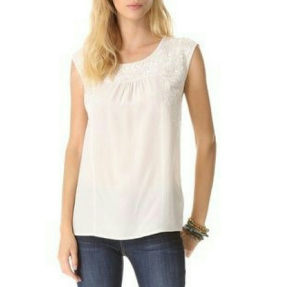 Joie Tops - Joie Alexei embroidered Ivory Silk Top Sz Medium